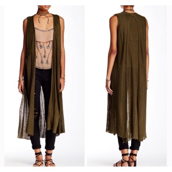 Free People Baja Escape Duster Cardigan Sleeveless Sweater Vest XS Lagenlook Tie - Picture 1 of 8
